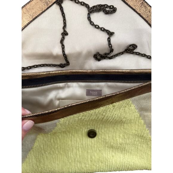 Hoss Intropia Yellow Sequin Foldover Clutch 13"x9" - Picture 3 of 3